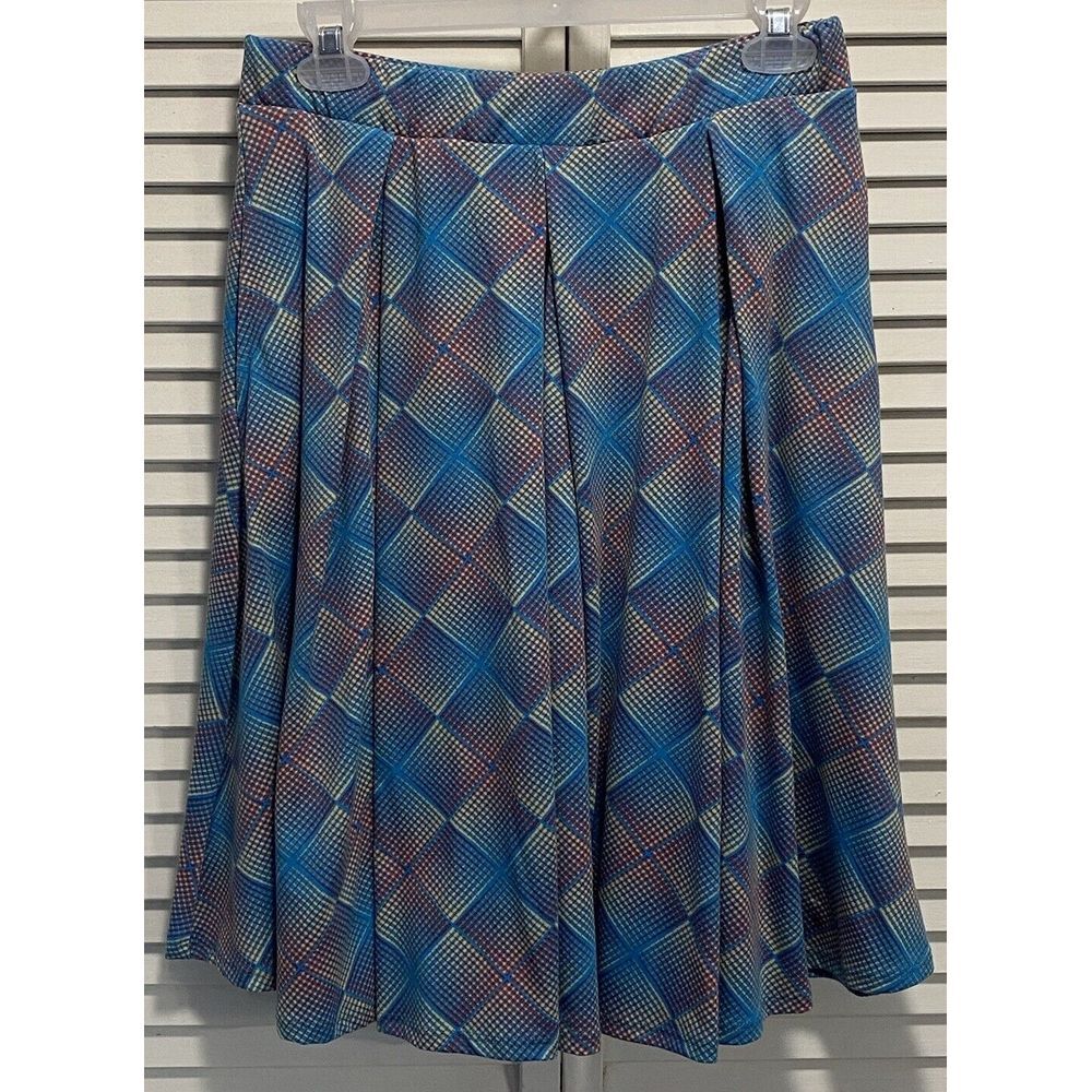 Lularoe Geo/Diamond Print Midi Skirt Size‎ M Pockets Teal/Beige/Pink Pockets